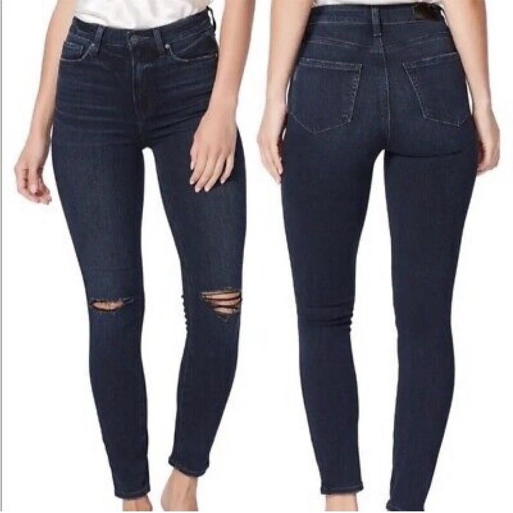 PAIGE Margot Ankle Skinny Jeans Destructed Dark Blue Wash Size 30